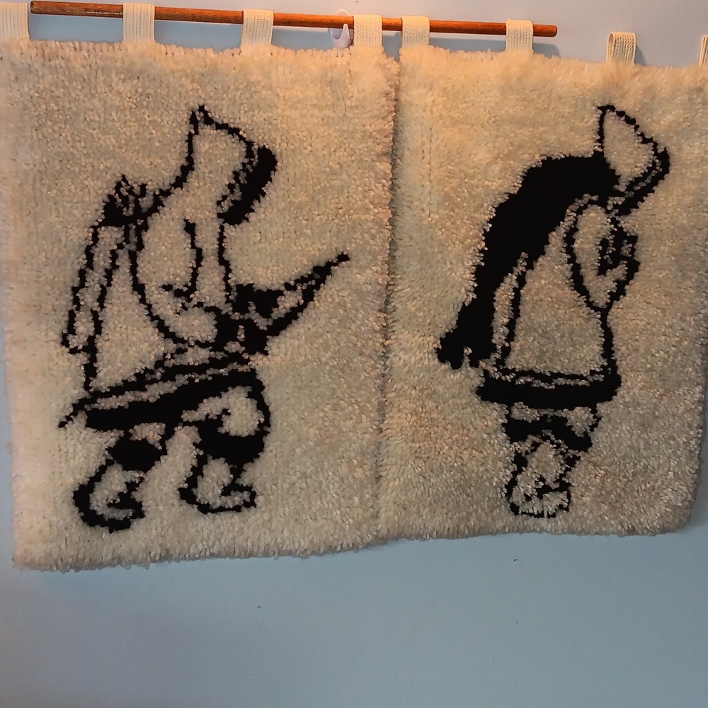 Pair of vintage Inuit hand hooked rug wall hanging